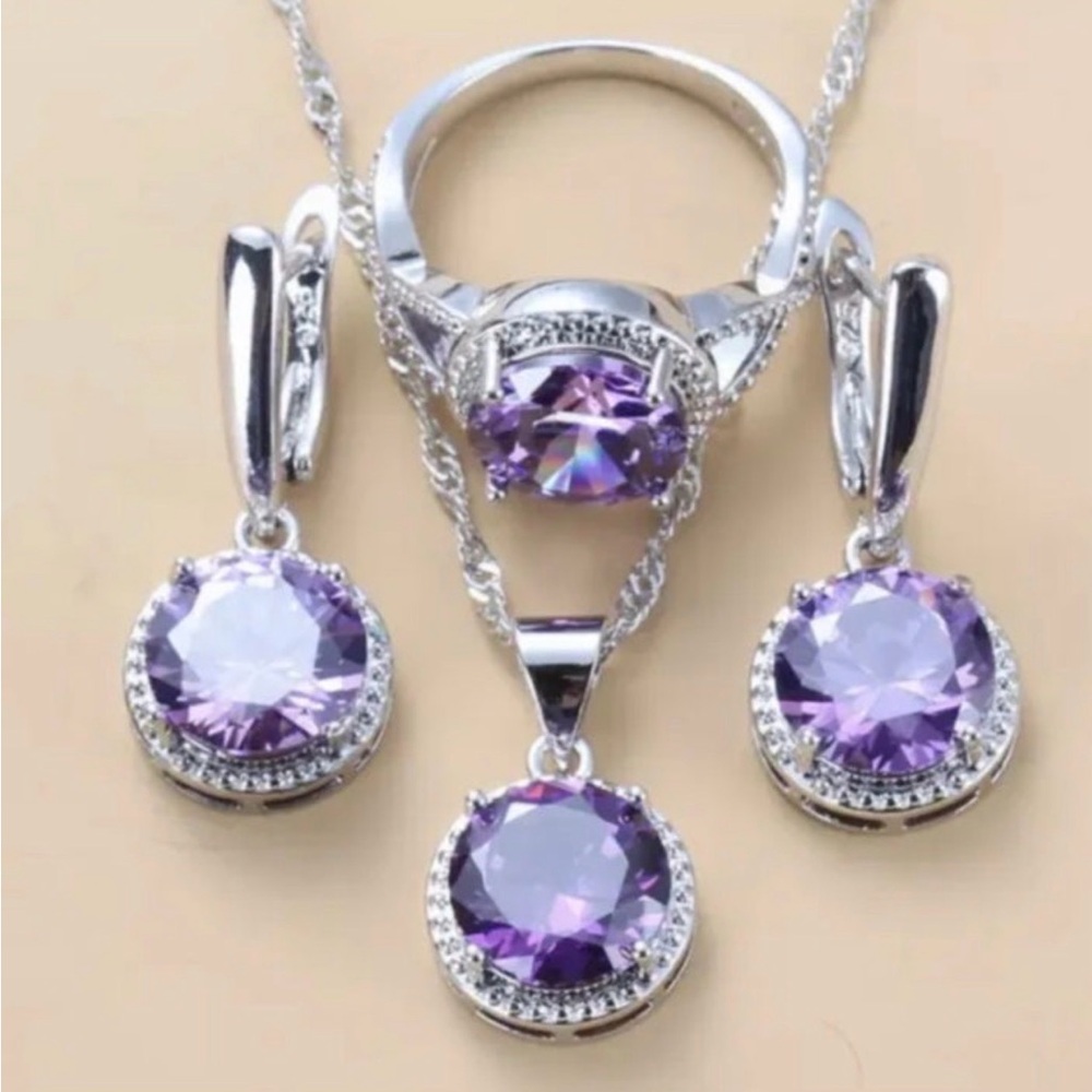 Elegant Silver and Purple Jewelry Set